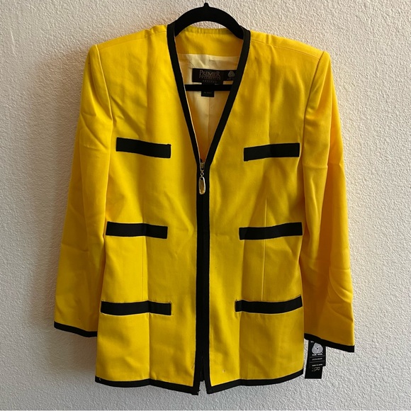 NWT Vintage Premier Collection Canary Yellow & Black Classic Suit Jacket & Pants - Picture 2 of 16